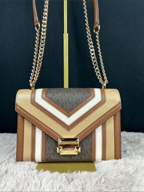Michael Kors Whitney Medium Colorblock Patchwork Leather Crossbody Bag w COA